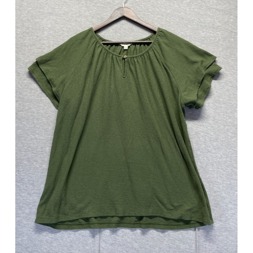 Terra & Sky Blouse Top Women 1X (16W-18W) Olive Green Ruffle Sleeve Keyhole Neck